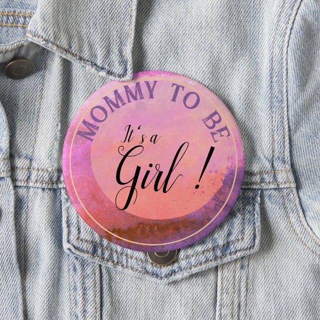Rosa Wasserfarbe-Gradient 'It's a Girl' für die we Button (Pink Gradient Watercolor 'It's a Girl' for Mommy Button)