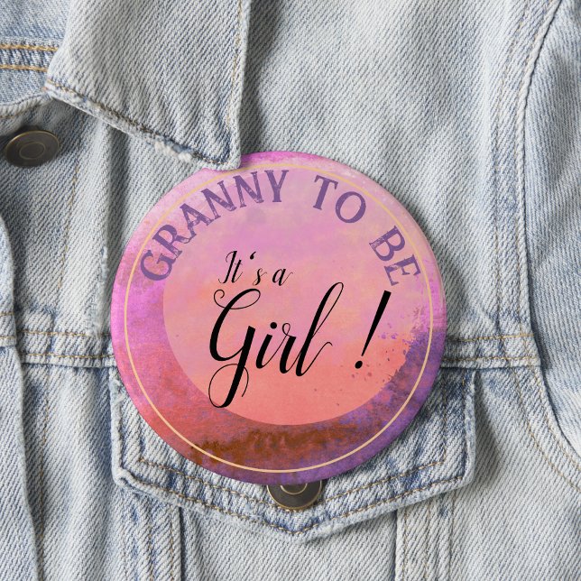 Rosa Wasserfarbe-Gradient 'It's a Girl' für Oma Button (Pink Gradient Watercolor 'It's a Girl' for Grandma Button)