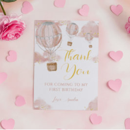 Rosa Wasserfarbe Heißluftballon Girl Geburtstag Dankeskarte