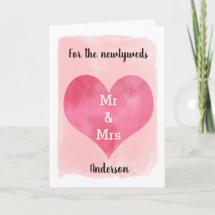Rosa Wasserfarbe-Herz Gratulations Hochzeitskarte Karte