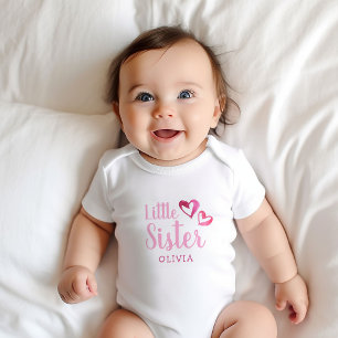Rosa Wasserfarbe Herz Kleine Schwester Name Monogr Baby Strampler