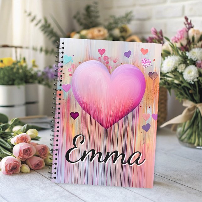 Rosa Wasserfarbe Herz Liebe fließt  Notizbuch (When love overflows from your heart onto the page of  this notebook magic happens.)