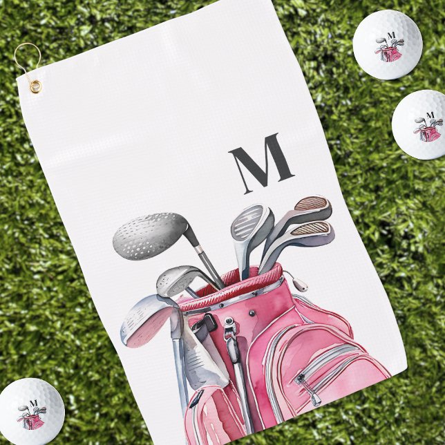 Rosa Wasserfarbe Initialen Monogramm Golfhandtuch (Pink Watercolor Initial Monogram Golf Towel)