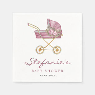 Rosa Wasserfarbe Kinderwagen It's a Girl Baby Show Serviette