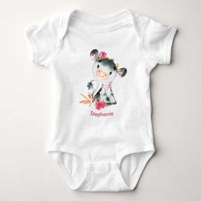 Rosa Wasserfarbe Kleine Kuh Baby Strampler (Vorderseite)
