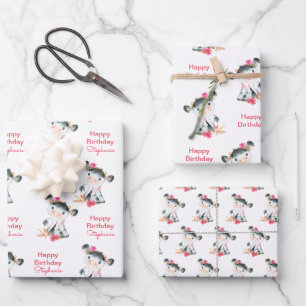 Rosa Wasserfarbe Kleine Kuh Geschenkpapier Set