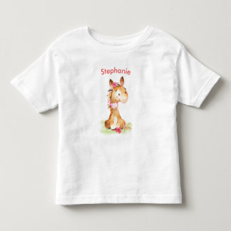 Rosa Wasserfarbe Kleines Pferd Kleinkind T-shirt