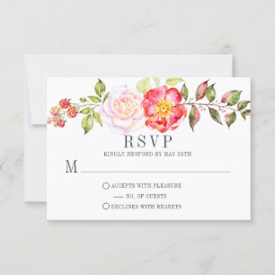 Rosa Wasserfarbe Knockout Rose Grüne UAWG RSVP Karte