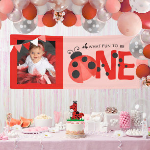 Rosa Wasserfarbe Ladybug Was Spaß Ein Foto Party Banner