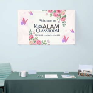 Rosa Wasserfarbe Lehrer Klassenzimmer Willkommen P Banner
