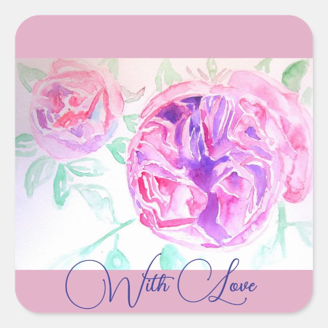 Rosa Wasserfarbe Lilac Pink mit Liebe Quadratischer Aufkleber (Vorderseite)