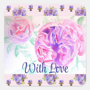 Rosa Wasserfarbe Lilac Pink mit Liebe Quadratischer Aufkleber