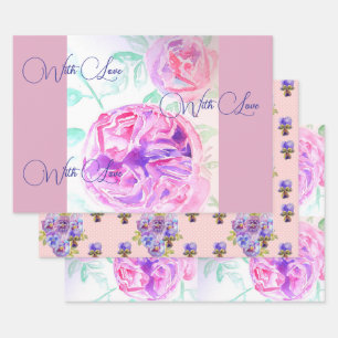 Rosa Wasserfarbe Lilac Rose Blume Bläserfarben Geschenkpapier Set