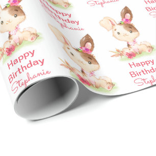 Rosa Wasserfarbe Little Bunny Geschenkpapier