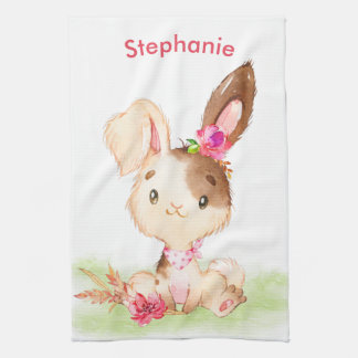 Rosa Wasserfarbe Little Bunny Geschirrtuch