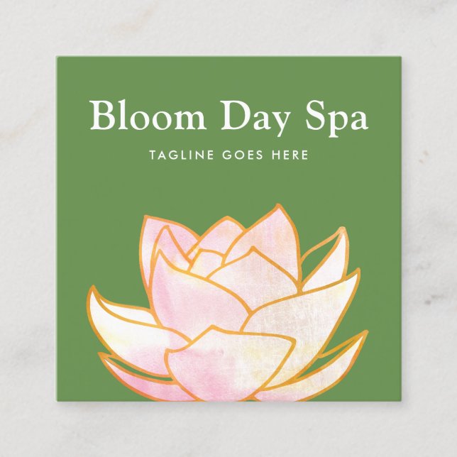 Rosa Wasserfarbe Lotus Blume Blumengrün Quadratische Visitenkarte (Vorderseite)