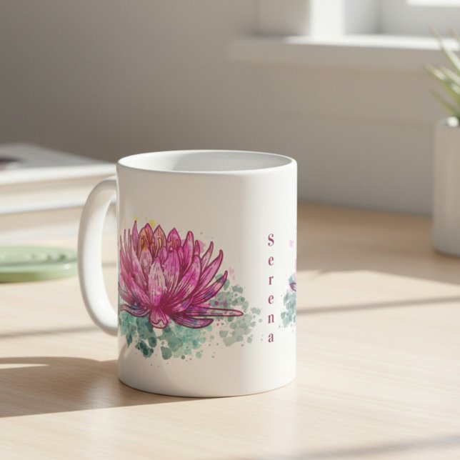 Rosa Wasserfarbe Lotus Blume mit Name Kaffeetasse (Von Creator hochgeladen)