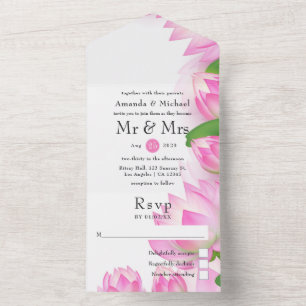 Rosa Wasserfarbe-Lotusblume indische Hochzeit All In One Einladung