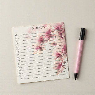 Rosa Wasserfarbe Magnolie To-Do-Liste Modern Boho Notizblock
