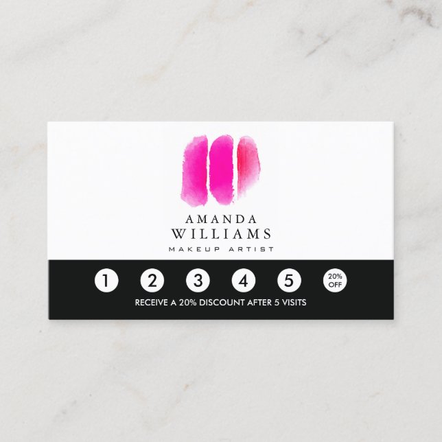 Rosa Wasserfarbe Makeup Artist Swatts Loyalität Treuekarte (Vorderseite)