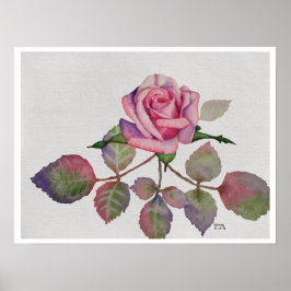 Rosa Wasserfarbe mit abstrakten Blättern Poster