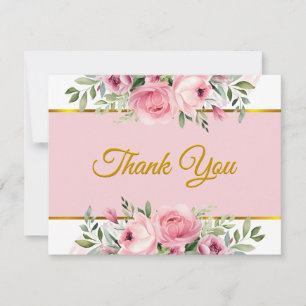 Rosa Wasserfarbe mit Goldfolie Schrift Danke Mitteilungskarte