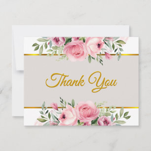 Rosa Wasserfarbe mit Goldfolie Schriftzug Danke Mitteilungskarte