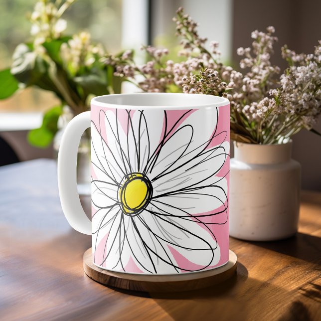 Rosa Wasserfarbe mit Whimsical Daisy Individuelle  Kaffeetasse (Mug template with a place for a name - whimsical daisy)