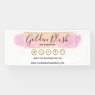 Rosa Wasserfarbe & Moderne Goldene Geometrische El Banner