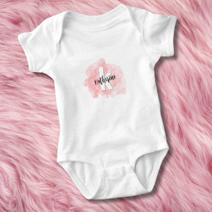 Rosa Wasserfarbe-Monogramm-Babymädchen Baby Strampler