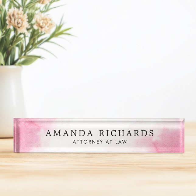 Rosa Wasserfarbe Namensplakette (Pink watercolor desk name plate)