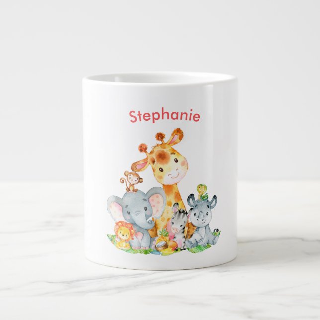 Rosa Wasserfarbe Niedlich Safari Jungle Animes Jumbo-Tasse (Vorderseite)