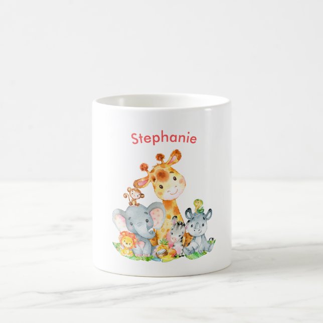 Rosa Wasserfarbe Niedlich Safari Jungle Animes Kaffeetasse (Mittel)
