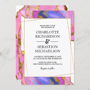 Rosa Wasserfarbe Ombre Gold Agate Hochzeit Einladung