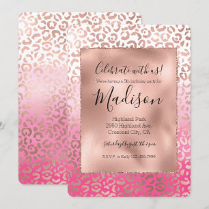 Rosa Wasserfarbe Ombre Leopard Print Einladung