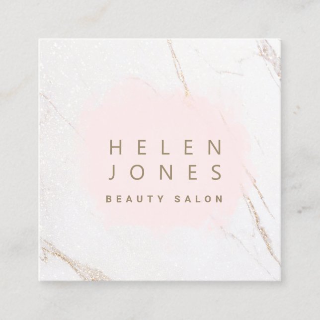 Rosa Wasserfarbe platsch auf Marmor Quadratische Visitenkarte (Vorderseite)