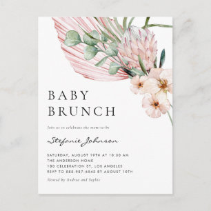 Rosa Wasserfarbe Protea Tropische Baby-Brunch-Einl Einladungspostkarte