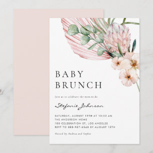Rosa Wasserfarbe Protea Tropischer Baby-Brunch Einladung
