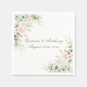 Rosa Wasserfarbe Rosa Grün Blumenzwiebeln Napkins Serviette