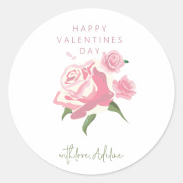 Rosa Wasserfarbe Rose Valentinstag Runder Aufkleber