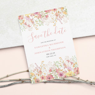 Rosa Wasserfarbe Save-the-Date mit Blumenmotiv Save The Date