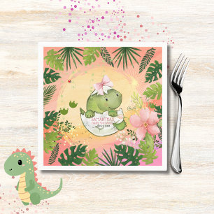 Rosa Wasserfarbe-Schlüpf-Dino-Baby-Shower-Serviett Serviette
