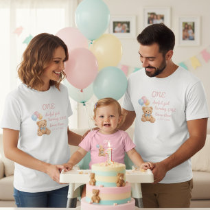 Rosa Wasserfarbe Teddybär Mädchen 1. Geburtstag Tri-Blend Shirt