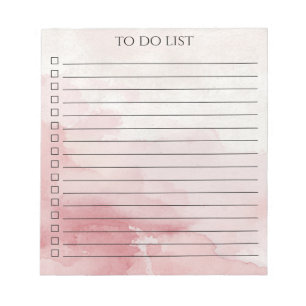 Rosa Wasserfarbe To-Do-Liste Chic Minimalistisch M Notizblock
