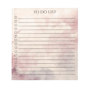 Rosa Wasserfarbe To-Do-Liste Chic Minimalistisch M Notizblock