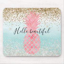Rosa Wasserfarbe Tropische Ananas Aqua Ombre Gold Mousepad