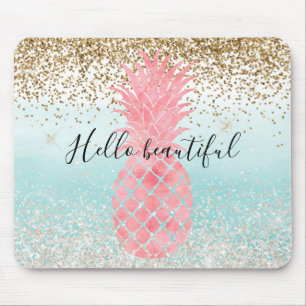 Rosa Wasserfarbe Tropische Ananas Aqua Ombre Gold Mousepad
