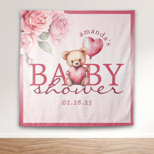 Rosa Wasserfarbe Valentinstag Teddybär Baby Shower Wandteppich