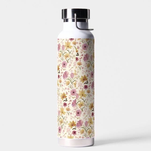 Rosa Wasserfarbe Wildblume  Trinkflasche (Links)