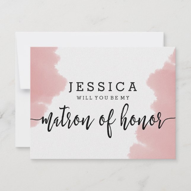 Rosa Wasserfarbe wirst du meine Ehrenmatrone sein Einladung (Vorderseite)